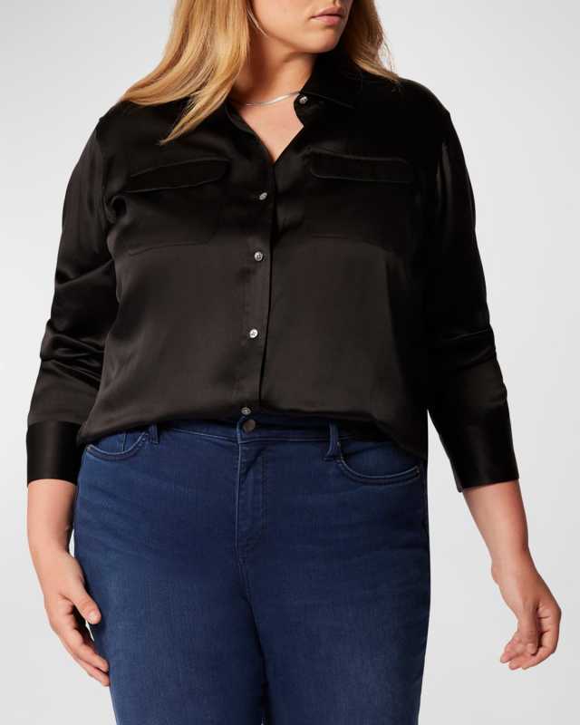 Plus Size Signature Button-Down Silk Shirt